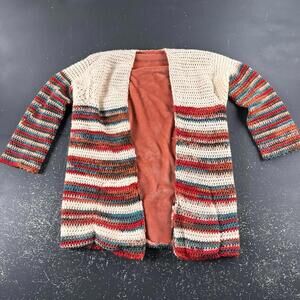 Handmade Crochet Open Front Cardigan Sweater Peach Cream M/L Boxy Fairy Boho